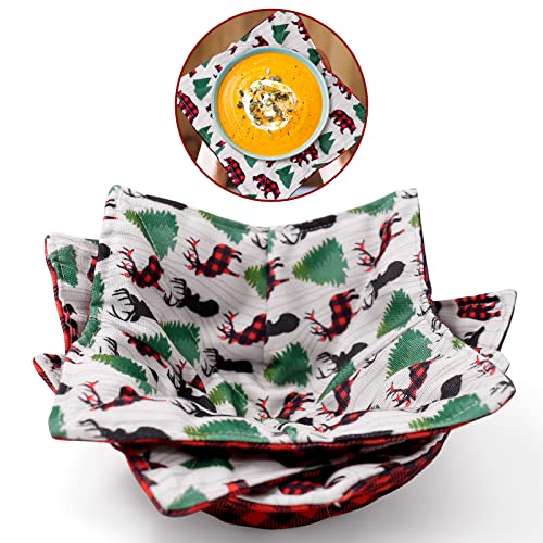 Percozzi Buffalo Plaid Microwave Bowl Cozy Huggers 3 Pcs Red Black Check Lumberjack Wildlife Animal Hand Protectors Hot Heat Resistant Cold Preventing From Soup And Hot Food Reversible Set Gifts #TOP24