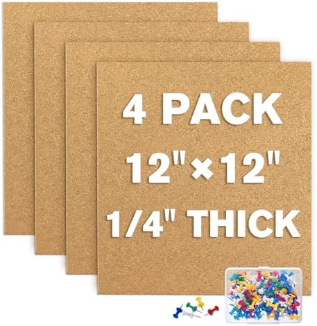 PATIKIL 12x12" 1/4" Thick Cork Board Tiles, 4 Pack Self Adhesive Square - View #12