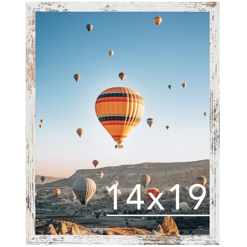 Image of JCJMY 14x19 Picture Frame Black for Poster Photo Picture, Horizontal and Vertical Formats for Wall Hanging, 14 x 19 Wall Gallery Poster Photo Frame with Shatter Resistant Plexiglass,Rustic White
