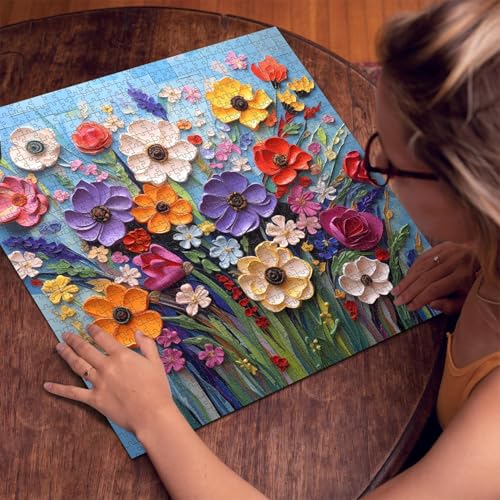 Image of iDream 1000 Pieces Jigsaw Puzzle - Artistic 3D Design, Colorful Wall Decor, Challenging Puzzle Gift for Friends & Family (Colorful Flower)