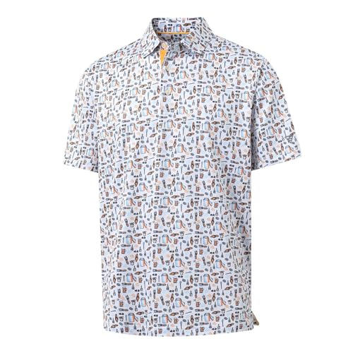 Image of M MAELREG Mens Golf Shirt Short Sleeve Dry Fit Print Moisture Wicking Performance Patterns Collared Polo Shirt