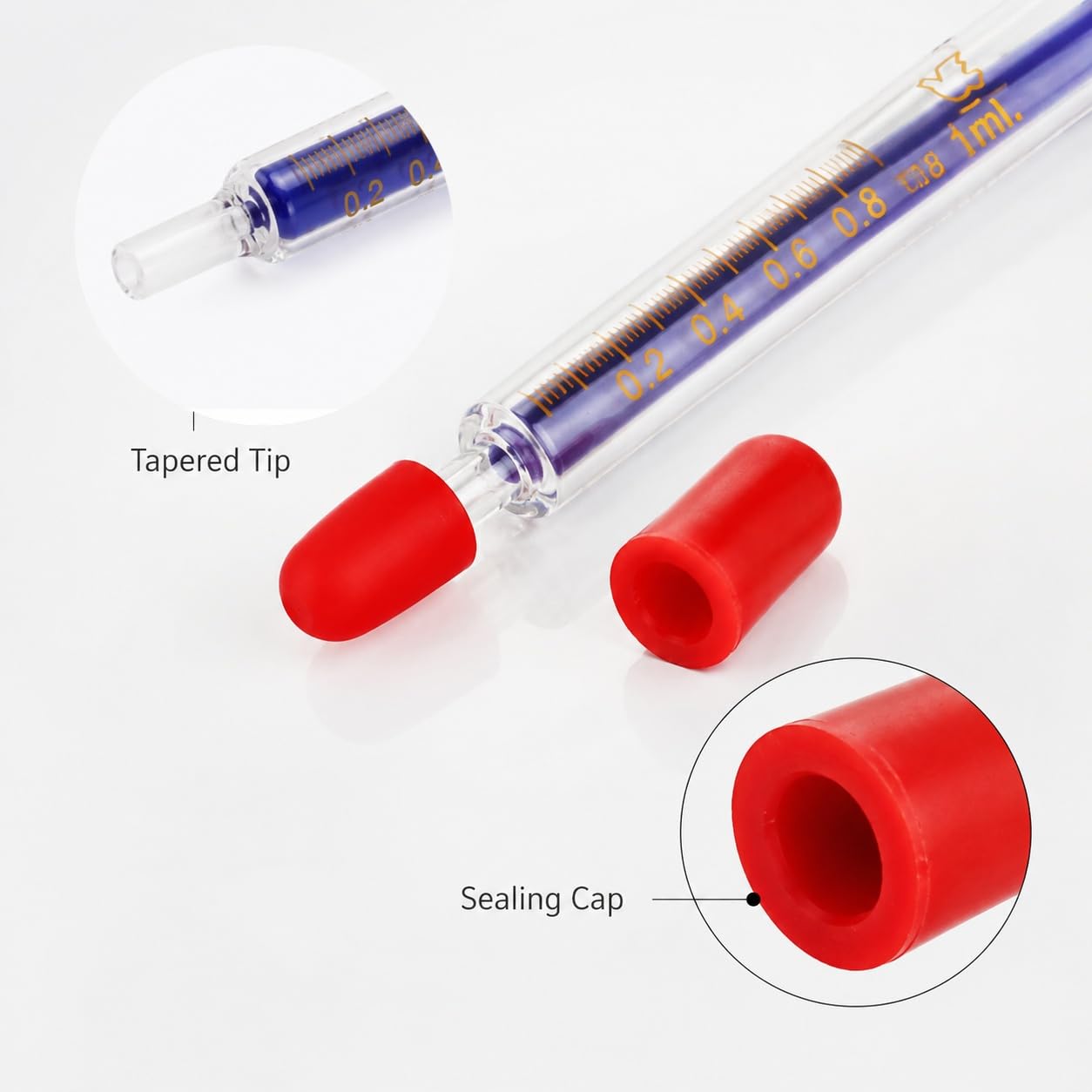 Skalowana Szklana Strzykawka 1ml Luer Slip Lab Injektor Pipeta-50Pcs