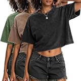 Picture of SnowElve Women's Oversized Cropped T Shirts Boxy Cropped Tees for Women Acid Wash Vintage Tees Loose Fit Y2K Grunge Tops(CFAGBKS)