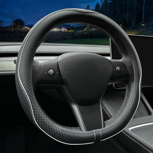 LKWLIKEI Housse de Volant en Cuir Nappa Ultra Fin, pour Tesla Model 3/Y, Design antidérapant et Modification intérieure des Accessoires de Voiture.