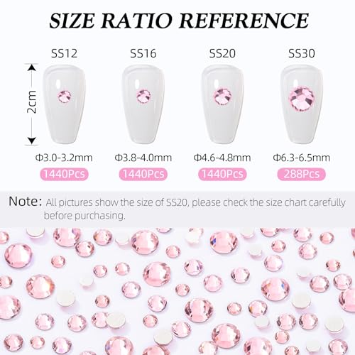 Image of Pink Flatback Rhinestones, Glass Rhinestones for Nail Art and Craft, Glue Fix, Loose Crystal Gemstones(Pink, SS12, 2880pcs, 2.9-3.0mm)