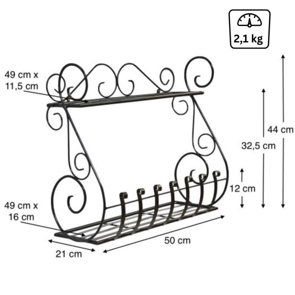 DanDiBo Sebino - Scaffale per erbe aromatiche, da cucina, da balcone, da parete, in metallo, colore nero, 50 cm