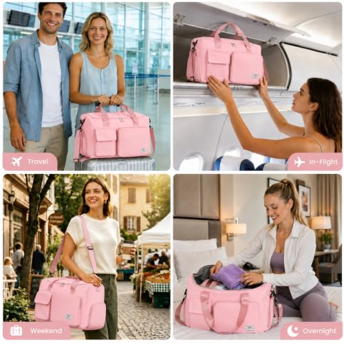 Image of FIORETTO Women's Gym Duffle Bag with Shoes Compartment, 30L Capacity, Ideal for Travel, Gym, Sports, Duffel, Weekender