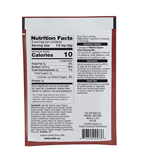 Image of Watkins Organic Italian Salad Dressing Mix, 0.85 oz. Packets, 12-Pack