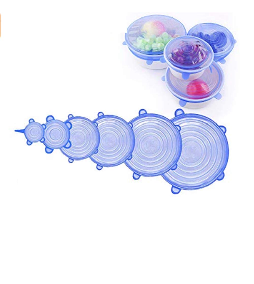 Dada Blue Silicone Stretch Lids Set,Various Sizes Food Storage Lid Food Saver Reusable Bowl Cover,Pack Of 6 (Blue)