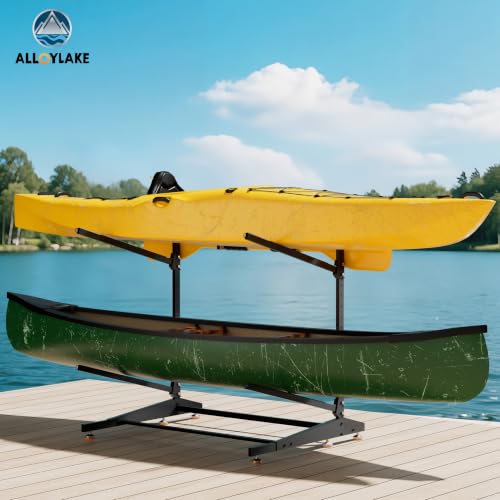 Image of Freestanding Kayak Storage Rack, 2-Tier Heavy Duty Outdoor Canoe Stand for Garage & Dock, Holds 220 lbs, Rust-Proof 304 Stainless Steel Hardware (Black) | Adjustable Kayak Rack, Heavy Duty Outdoor Canoe Stand for Garage & Dock, Holds 440 lbs, 304 Stainless Steel Hardware