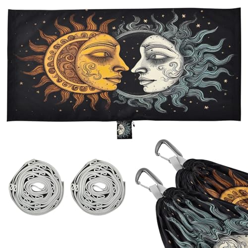 Haskirky Sun and Moon Camping Hammock, Single Portable Hammocks with Tree Straps & Attached Carry Bag, 330Lbs Capacity Perfect for Outside Indoor Hiking Beach Backpack Travel