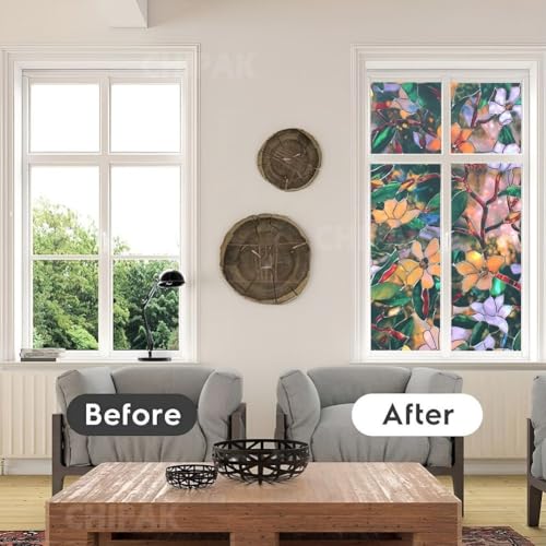 Image of CHIPAK Premium Vinyl Privacy Stained Window Glass Film (24x36 Inch) - Self-Adhesive Decorative Sticker Opaque Sheet Tint Wallpaper for Glass Cover Window, Door, Office, Home.| Anti-UV. Green Patti