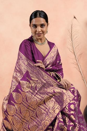 Image of Subham Women Saree Chandrakor Paithani Silk Cotton | Soft Daily Wear Golden Zari Sari with Unstitched Blouse