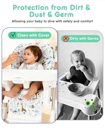 Image of Baby High Chair Cover Replacement, Reversible & Waterproof High Chair Cushion Pad Home & Restaurant use, Includes 5-Point Harness Strap, Chair Not Included - Green