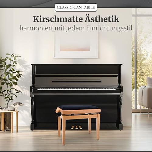 Classic Cantabile Pianobank Kirsche-matt (Höhenverstellbar von 47-56cm, Spindelmechanik, Sitzfläche 55 x 32cm, schwarzer Velourbezug, stabil)