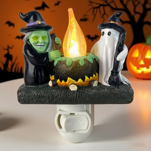 Ghost Campfire Nightlight Ghost Witch Campfire Flickering Nightlight Halloween Decoration Indoor Vintage Halloweon Night Lights Plug in to Wall Halloween Decor Bedroom Home Decor