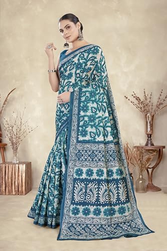 Image of TAMAIRA FASHION Mulmul Pure Cotton Saree For Woman Floral Batik Printed |Office Wear Daily Wear Sarees For Women Without Blouse Piece (Available in 16 Colours)