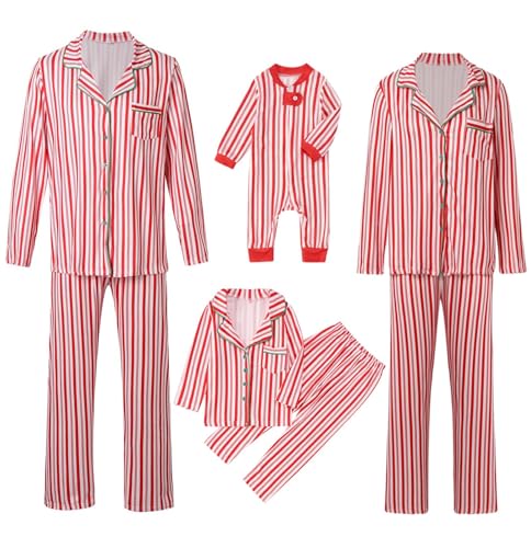 Christmas Family Matching Pajamas Sets Holiday Striped Button Down Sleepwear Ugly Xmas Pajamas Nightwear for Family