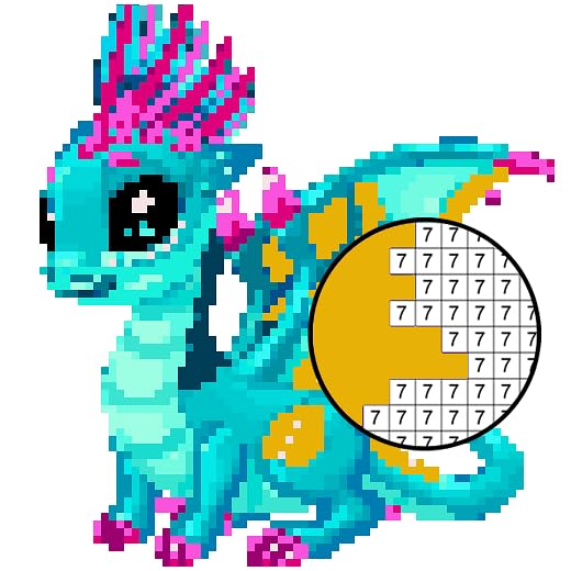 Dragons Pixel Art - Paint by Number, Sandbox Coloring Book Pages