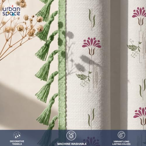 Image of Urban Space Boho Decorative Curtain for Door, 100% Cotton Curtain 7 Feet Long, 1 piece Curtain with Tassels, 60-65% Room Darkening with Tieback and Eyelets (Mulberry Wine, 7 Feet)