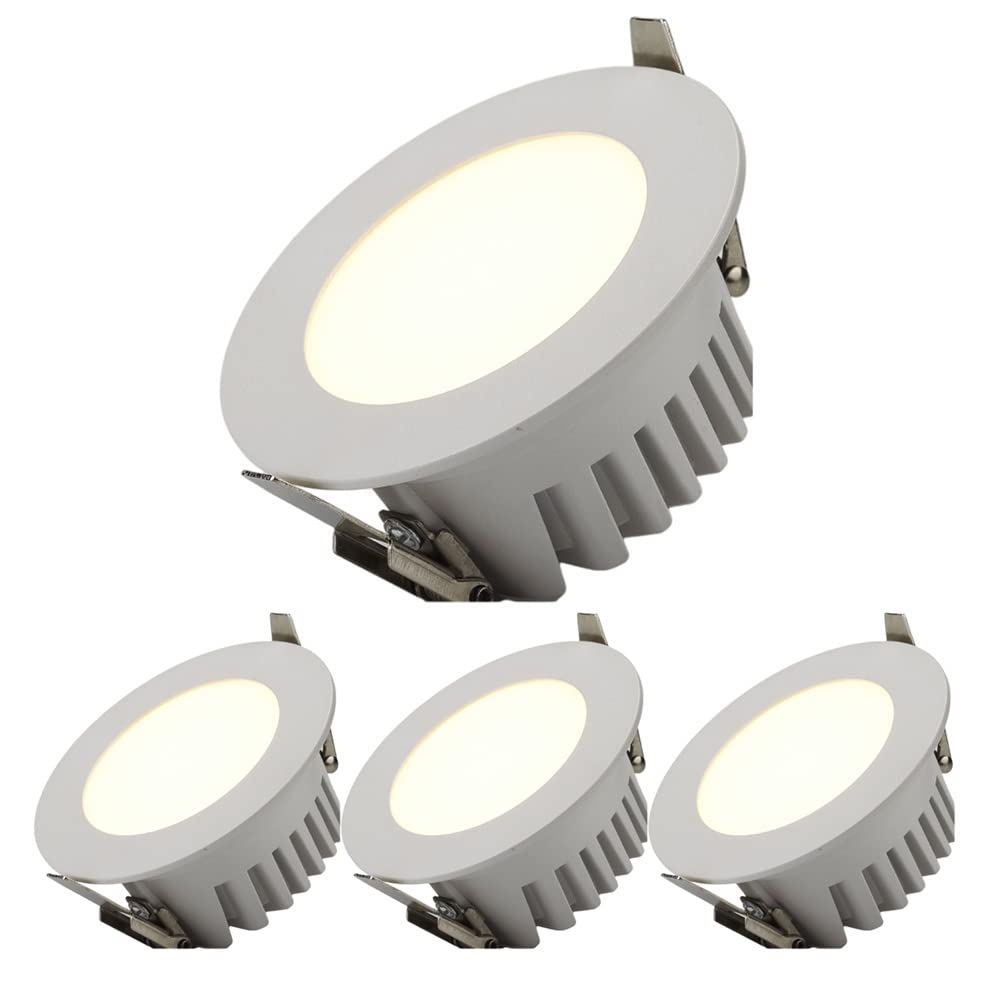 Paquete de 4 Luces empotradas de Techo con Panel empotrable LED, Resistente al Agua IP65, Luces empotradas Redondas para baño, Dormitorio, iluminación de Cocina, embellecedor antideslumbrante