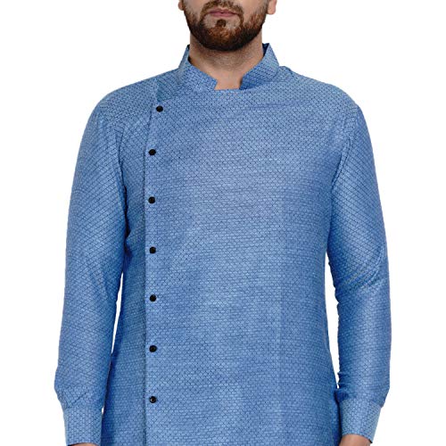 Image of Veera Paridhaan Men's Ethnic Poly Cotton Full Sleeve Textured Side Button Long Kurta(Orange)
