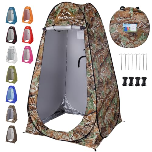 Image of Your Choice Pop Up Camping Shower Tent, Portable Changing Room Camp Shower Toilet Privacy shelter Tents for Outdoor and Indoor, 6.2FT Tall - Color Camo Green | Waterproof Silver Coating Portable Shelter with Carry Bag for Camping, Beach, RV, Hiking, Fishing