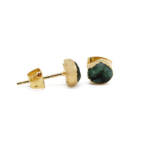 Gempires Natural Raw Emerald Crystal Stud Earring, 5-7 mm Crystals Earring, Raw Gemstone, Gift for Her (Emerald)