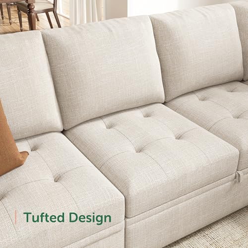 Image of HONBAY Modular Sectional Sleeper Sofa with Pull Out Bed, L Shaped Couch with Storage Seat Sectional Couches for Living Room,Mid Beige