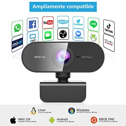 Webcam com microfone para desktop, ZZCP Full HD 1080P Live Streaming Web Cam, Auto Focus Plug and Pl