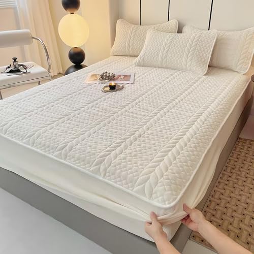 AVIVI ボックスシーツ クイーン 200 x 220 cm 白 敷きパッド一体型ボックスシーツ 厚さ5~30cmのマットレスに適用 冬用 プレミアムマイクロファイバー あったか 含む 枕カバー2x