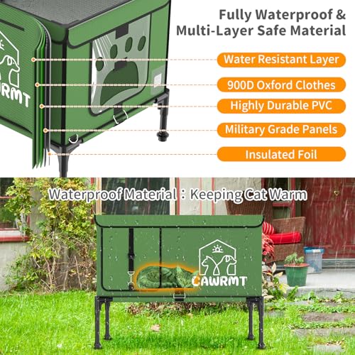 Image of Unbreakable Heated Cat House for Outdoor Cat in Winter, Waterproof & Windproof, Insulated Feral Cat Shelter Kitty Bed with Safety Pet Heating Pad for Outside Stray Cat (Green, 9.2''x17.7''x14.5'')