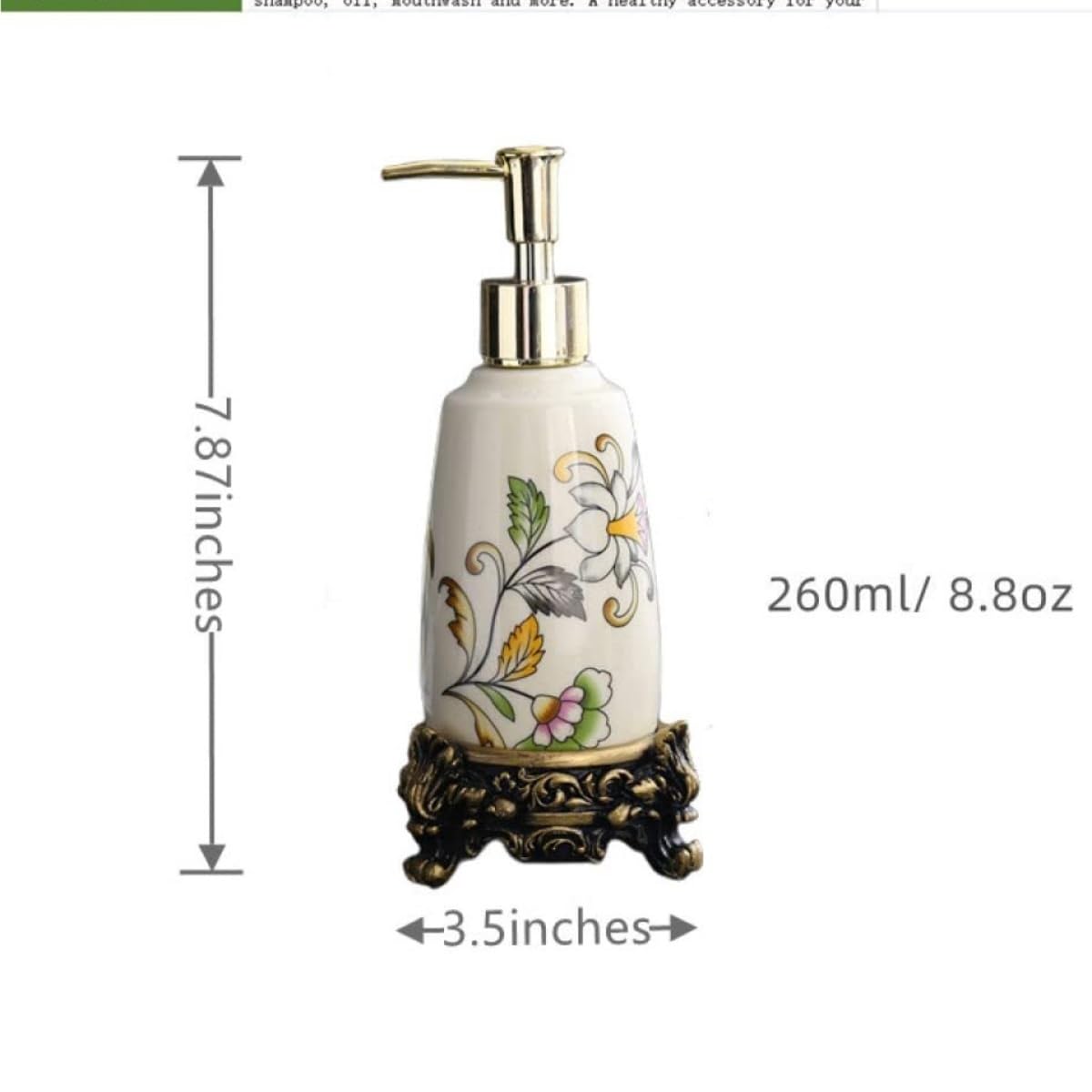 Distributeur Savon Conditionner Distributeur de Savon Liquide Vintage, Distributeur en céramique craquelé avec Pompe Shampoing Douche