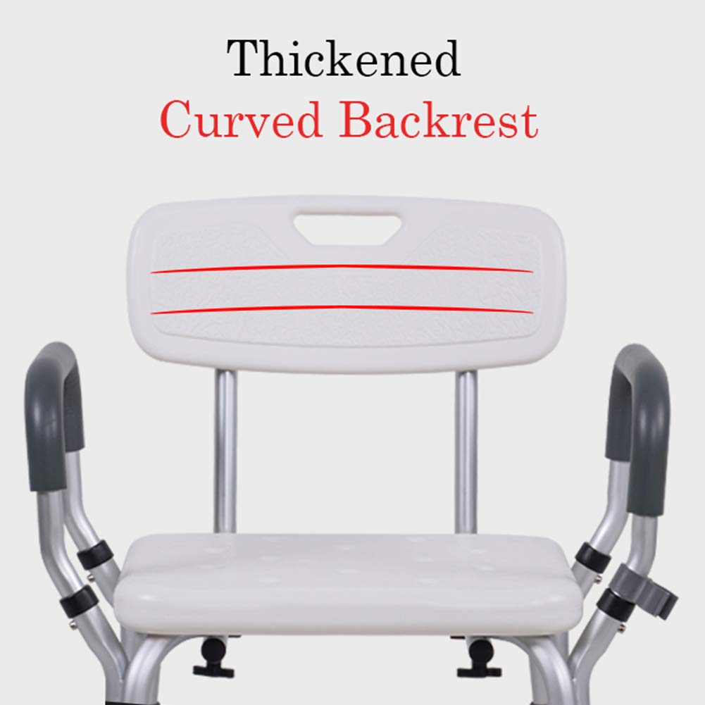 Médico Ensamblaje Sin Herramientas Silla de Ducha,Taburete de Baño de Regulable en Altura con Respaldo y Reposabrazos,para Ancianos y Discapacitados(Blanco/Aluminio)