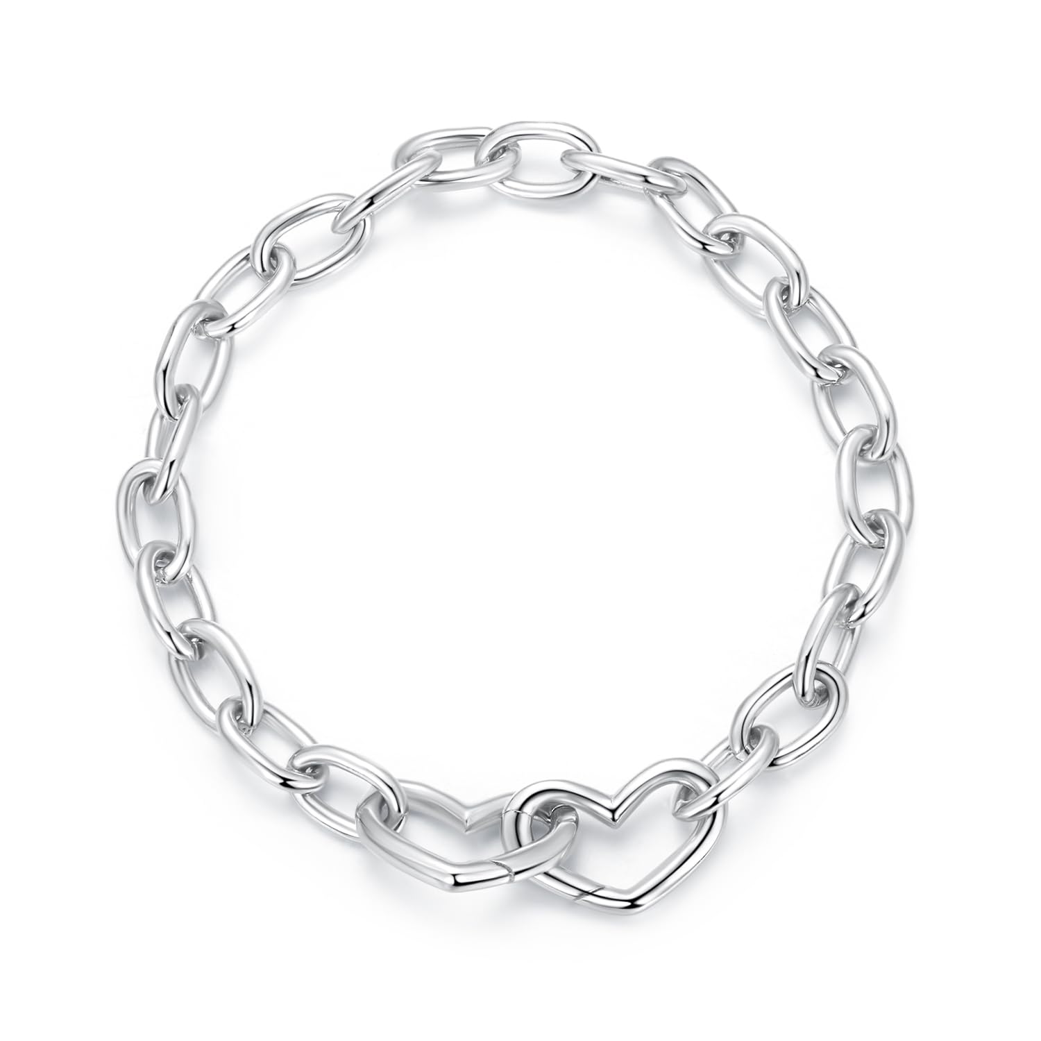 MOCHAMIK Pulsera de Cadena de eslabones de corazón de Acero Inoxidable con joyería de Plata esterlina 925