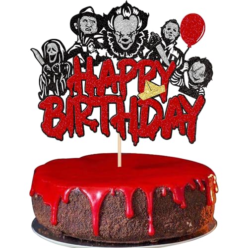 1 PCS Halloween Horror Happy Birthday Cake Topper Glitter Have a Killer Themed Cake Decoration for Horror Classic Movie Theme Kids Halloween Party Cake Decorations