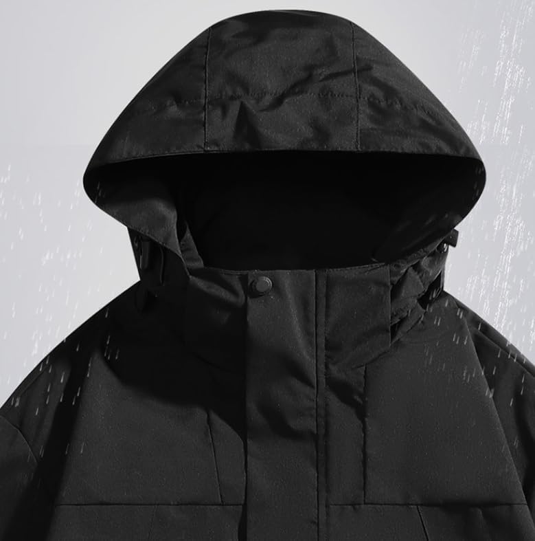 Mens Color Block Outdoor Jacket Detachable Hood Waterproof Windproof Shell Jackets for Men