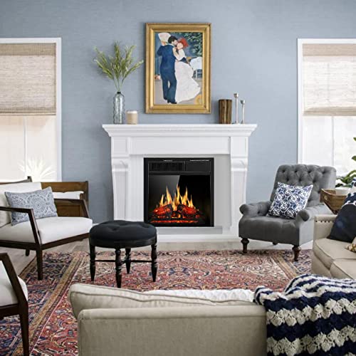 Image of R.W.FLAME Electric Fireplace Insert, Wall Fireplace Electric with Remote Control, Freestanding Realistic Log Recessed Electric Stove Heater, 7 Color Adjustable Flames, 2 Modes Heat (20''X18'')