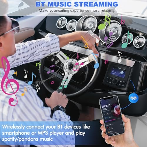 Image of Boat Radio Marine Stereo Receiver,Waterproof Digital Multimedia MP5 Player with 3 inch LCD Display,Wireless Connection, Multi-Mode Playback AM /FM Tuner, AUX USB Preset EQ Subwoofer, for Car, Boat, ATV, RV