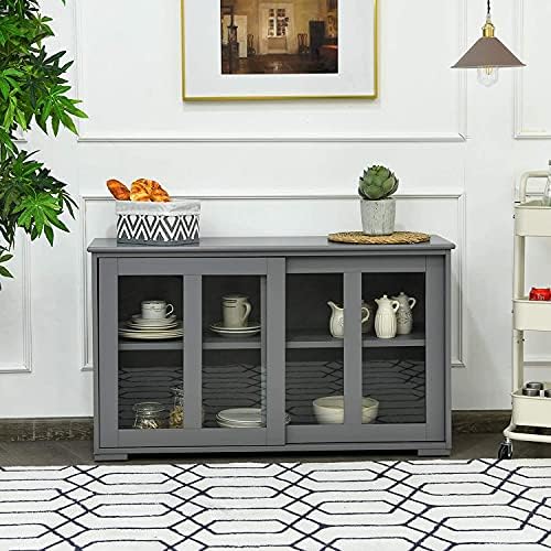 CHEFJOY Sideboard Buffet Cabinet, Kitchen Storage Cabinet with Adjustable Shelf & Glass Sliding Doors, Modern Wooden Console Table for Kitchen, Dining Room, Living Room, Entryway
