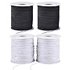 Cuerda elástica para pulseras, 4 rollos de 0.039 pulgadas (0.039 in), cuerda elástica resistente para hacer joyas, collares, cuentas (2 negros + 2 blancos)