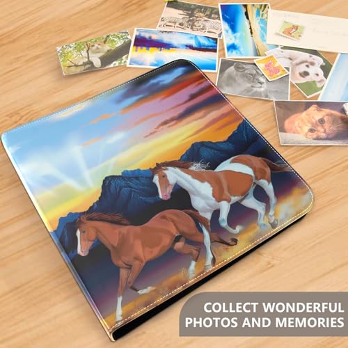 Álbum de Fotos Adhesivo DIY Scrapbook con diseño de caballos corriendo al atardecer, Encuadernador de 3 anillos, 40 páginas, 8x10 para recuerdos miniatura 5