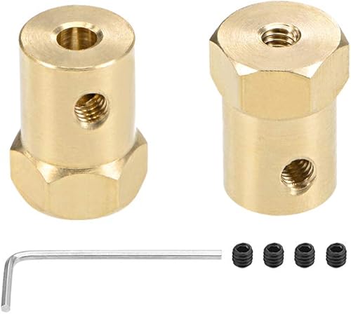 uxcell Acoplador hexagonal de 0.157 in con eje hexagonal de latón con eje de latón conector flexible para ruedas de coche, neumáticos, motor de eje