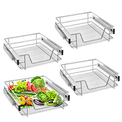 Froadp Cuisine Etagère Télescopique Paniers de Rangement sous Tablette avec Coulisses de Tiroir Coulisse de Placard Coulissante Organisateurs pour 50cm Armoires (Largeur Réelle 47cm, 4 pièces)