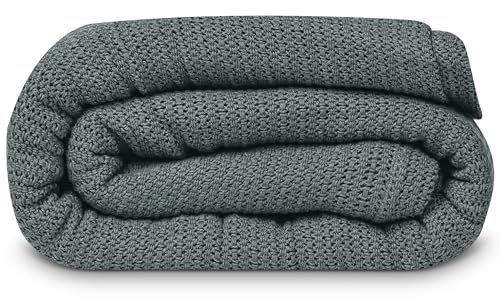 Image of Linteum Textile Supply Leno Weave Charcoal Grey Blanket, Twin 100% Cotton, Lightweight, Warm, Fluffy, Premium and Durable Soft & Cozy Bed Blanket for Home, Couch, Sofa & Dorm, All Season Throw [66x90]