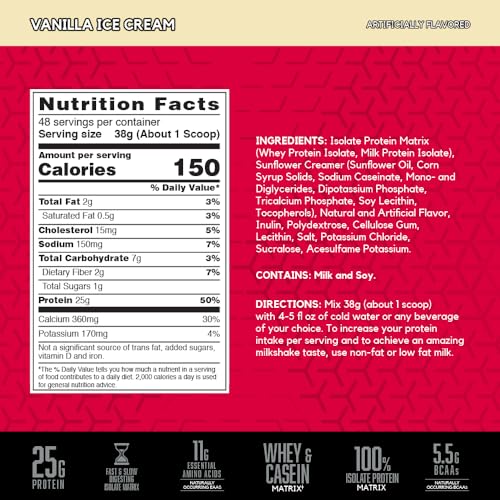 Image of BSN SYNTHA-6 Isolate, Vanilla Post Workout Protein Powder for Muscle Gain, Whey Protein Isolate, Milk Protein Isolate, Essential Amino Acids, Vanilla Ice Cream, 4.02 Pounds, 48 Servings