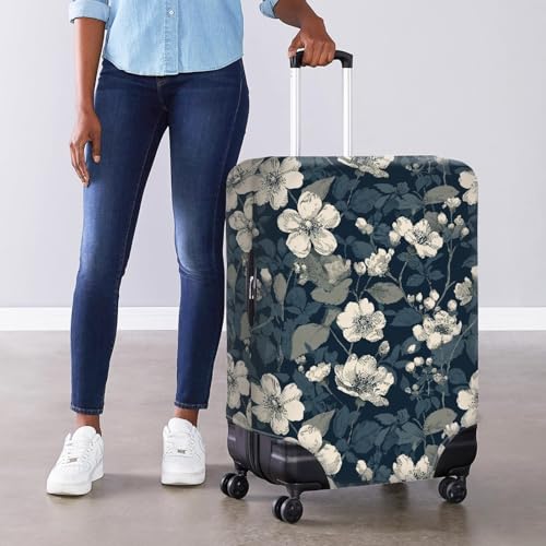 Protege valises réutilisable lavable fleur blanche élastique spandex L