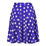 HDE Skirts for Women - Midi Skirt Skater Skirt Knee Length High Waist Fun Prints Blue & White Stars - XXL