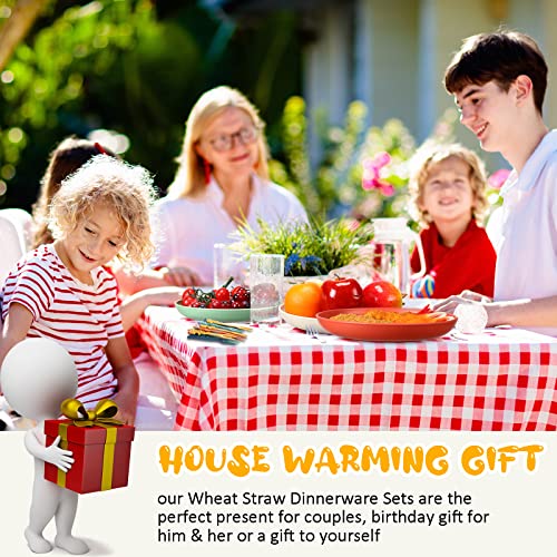 56 Pieces Wheat Straw Dinnerware Set Unbreakable Plastic Plate And Bowl Dishes For Kids Travel Picnic Camping Dishes Colorful Dinner Plates Dishwasher Microwave Safe Reusable Lightweight Tableware #TOP5