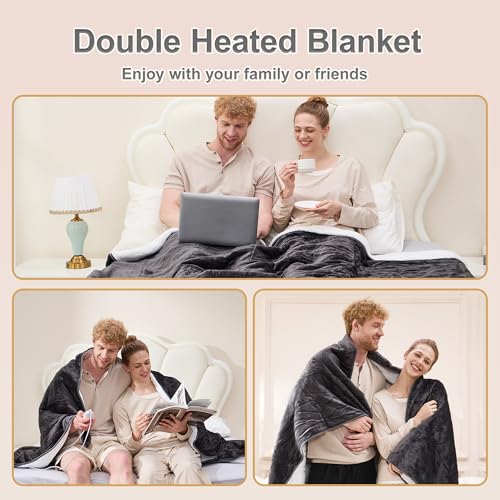 Electric Heated Blanket Throw,Electric Throw with 4 Heat Settings & 4 Hours Auto-Off Timer, LCD Display,Grey Heating Blanket Flannel Sherpa for Sofa and Bed,160 * 120CM - Image 3